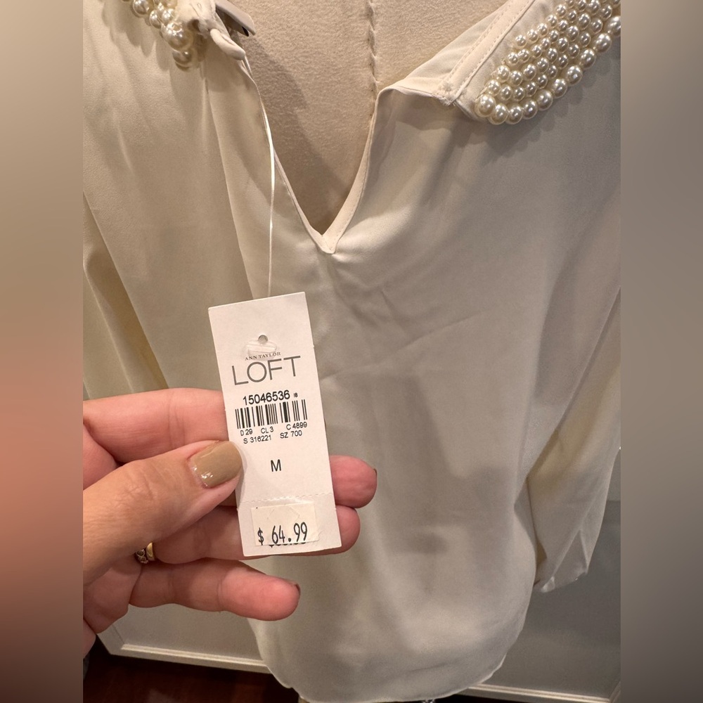 Loft Cream Blouse with Pearl Collar - Picture 5 of 6